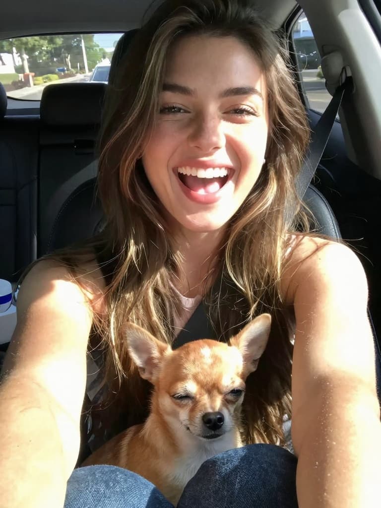 Smartphone selfie of a beautiful young caucasian woman with long…