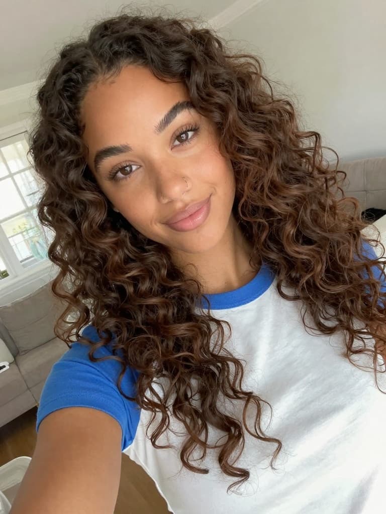 Smartphone selfie of a beautiful young mixed-race woman with…