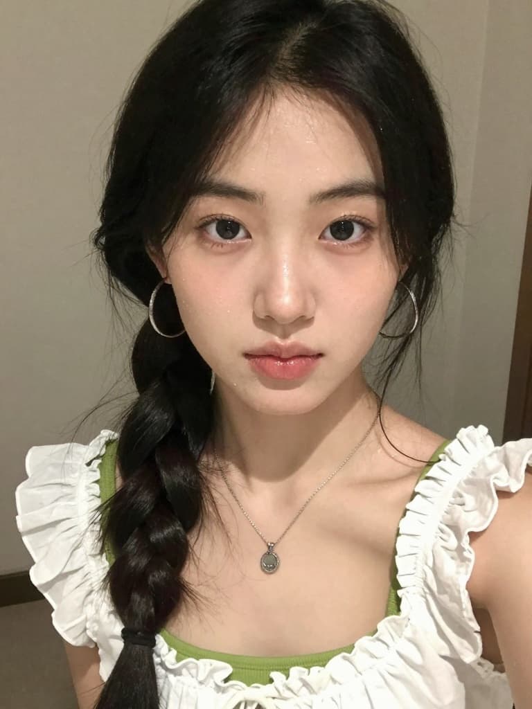 Smartphone selfie of a conventionally attractive young East Asian…