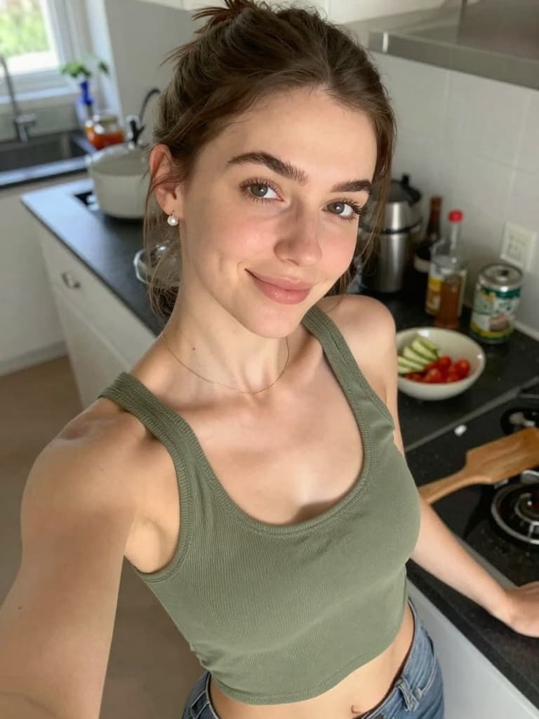 Smartphone selfie of a conventionally attractive young caucasian…