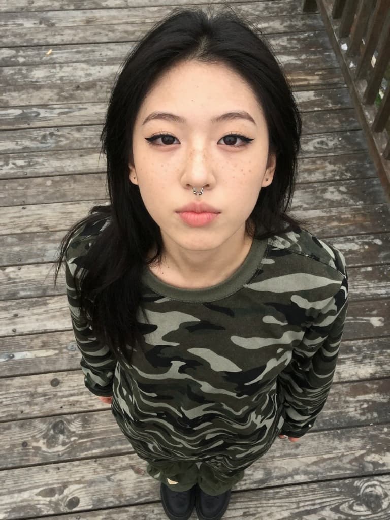 Smartphone photo of a young East Asian woman in her late teens or…