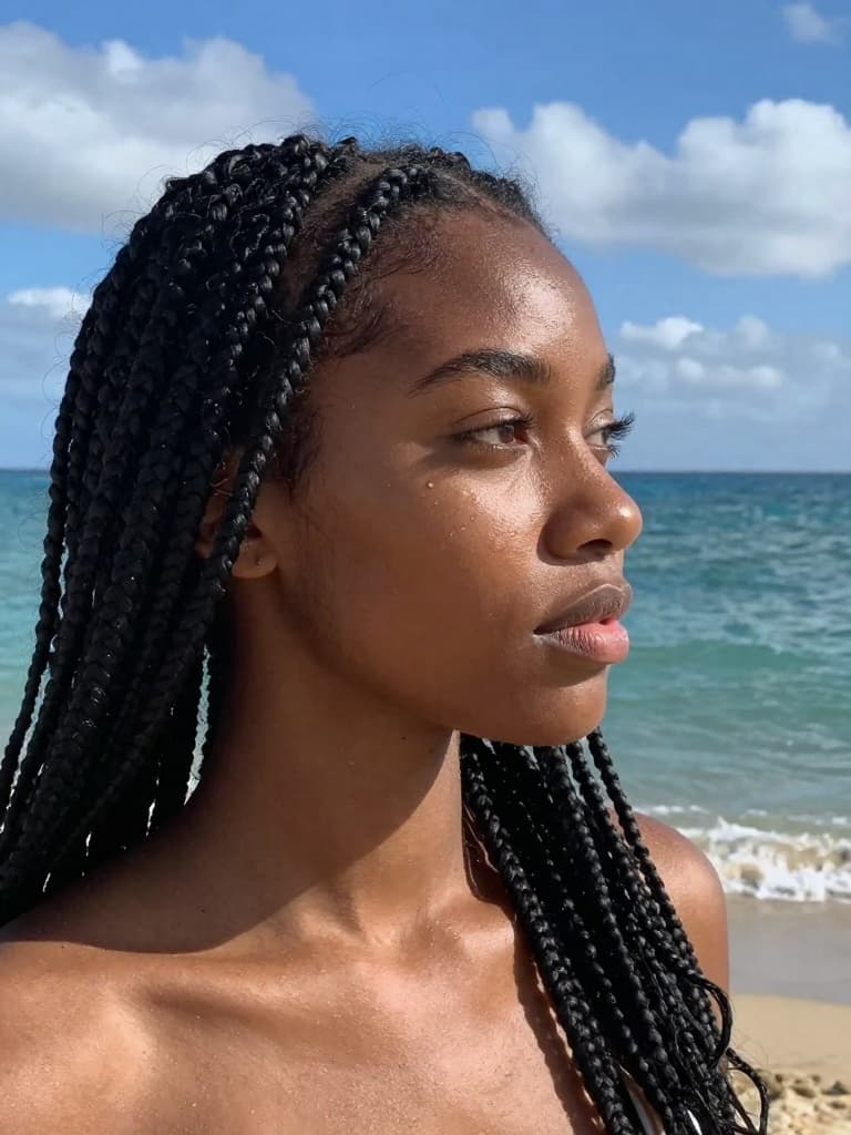 Smartphone photo of a beautiful young black woman with long black box…