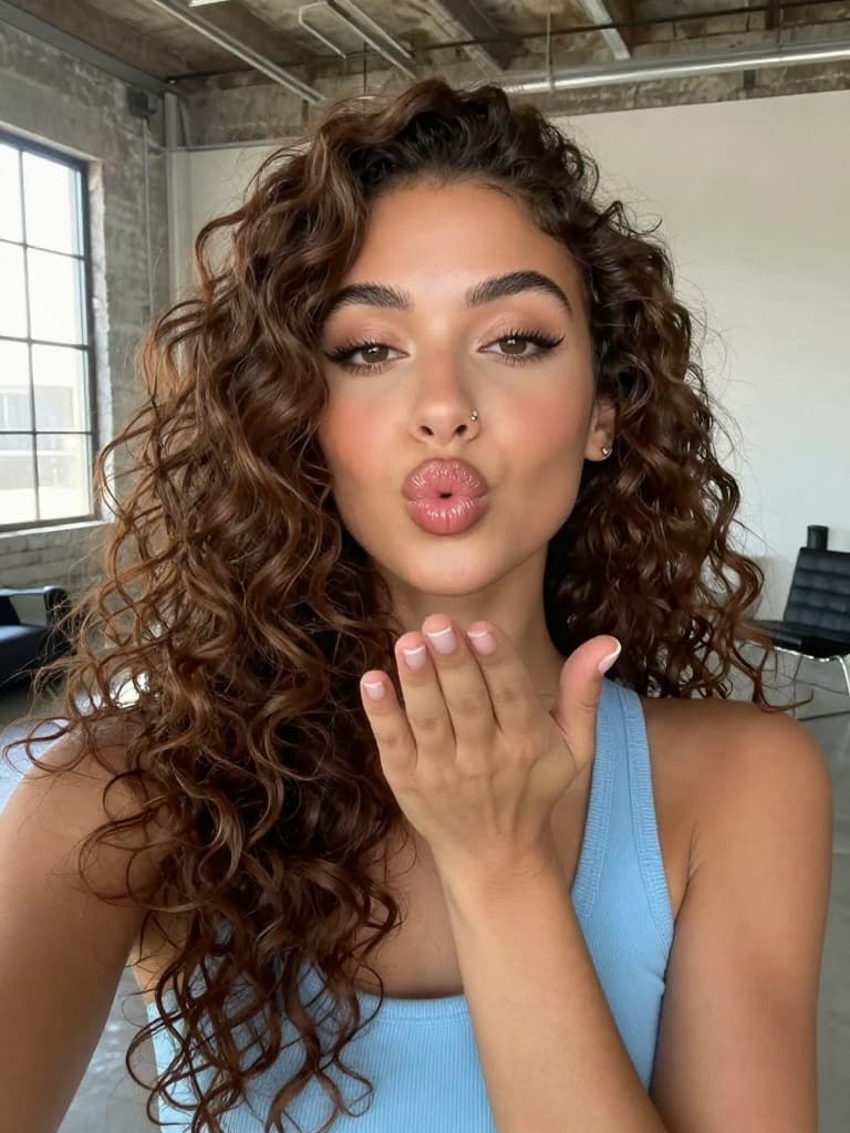 Smartphone selfie of a beautiful mixed-race young woman with…