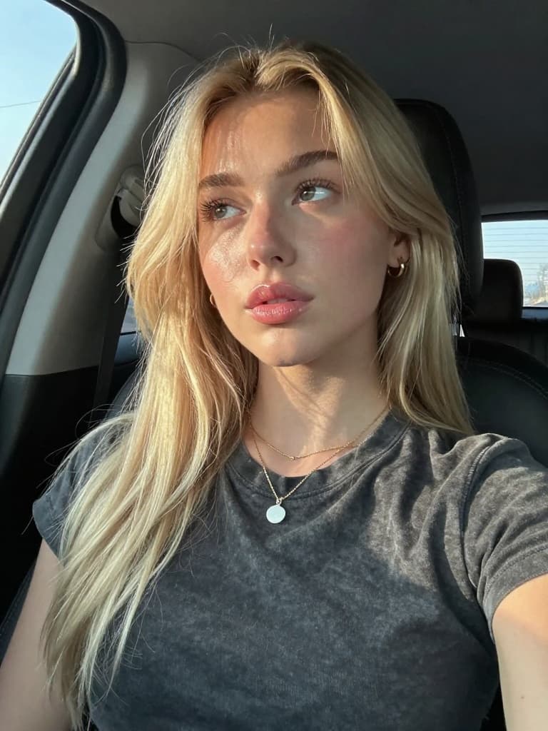 Smartphone selfie of a beautiful young caucasian woman with long…