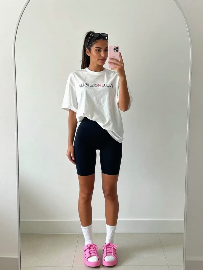 IPhone mirror selfie of a conventionally attractive young woman with…