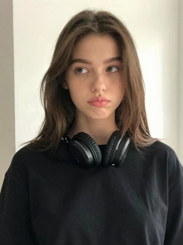 Smartphone photo, a candid head-and-shoulders portrait of a beautiful…