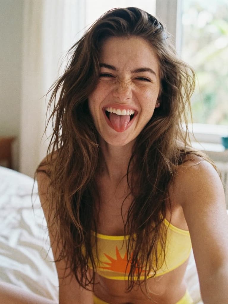 Smartphone selfie of a beautiful young caucasian woman with long…