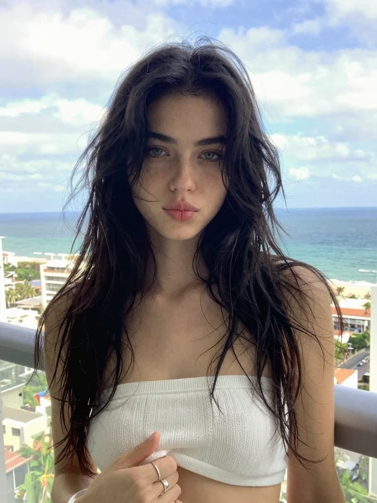 Smartphone photo taken on a high-rise balcony of a beautiful young…