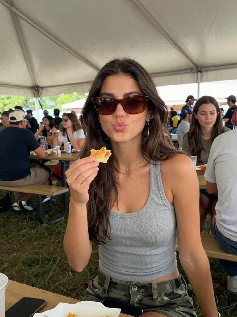 Smartphone photo taken at an outdoor event, of a beautiful young…