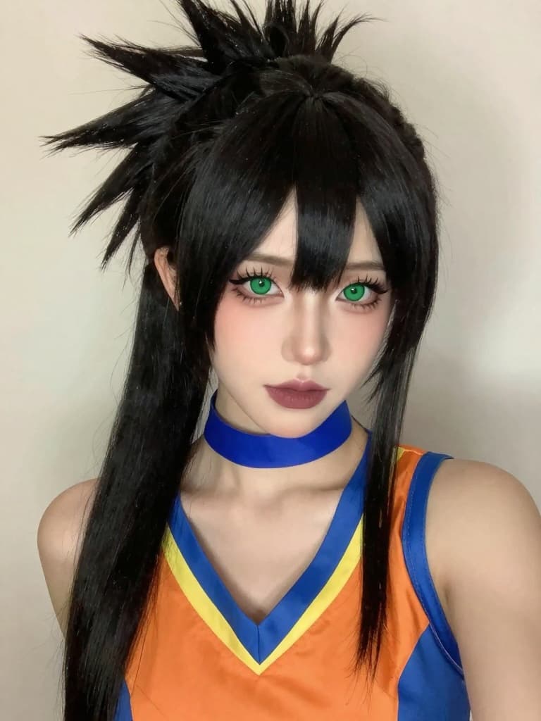 Smartphone selfie of a cosplayer, a young caucasian woman with fair…