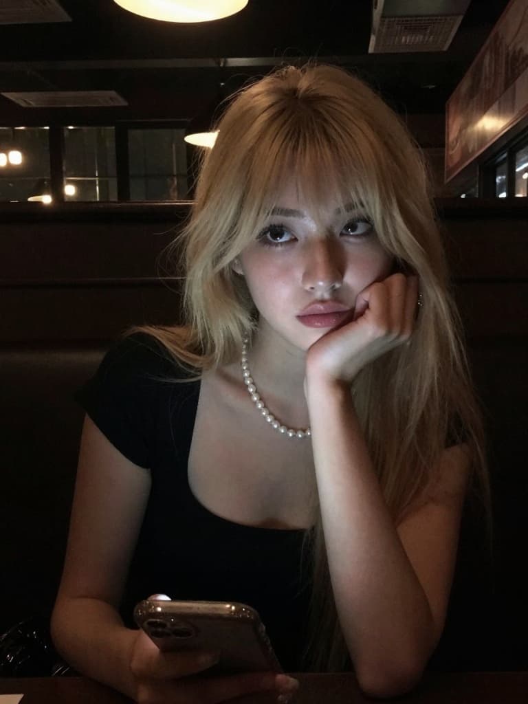 Moody smartphone photo taken at night of a beautiful young caucasian…