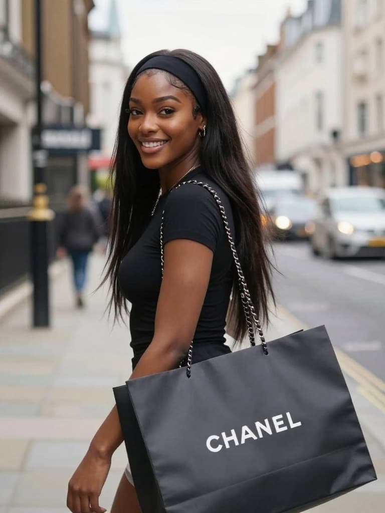 Smartphone photo of a beautiful young black woman with long, straight…